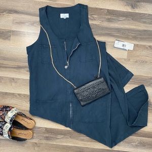Navy Zipper Up Utility Dress